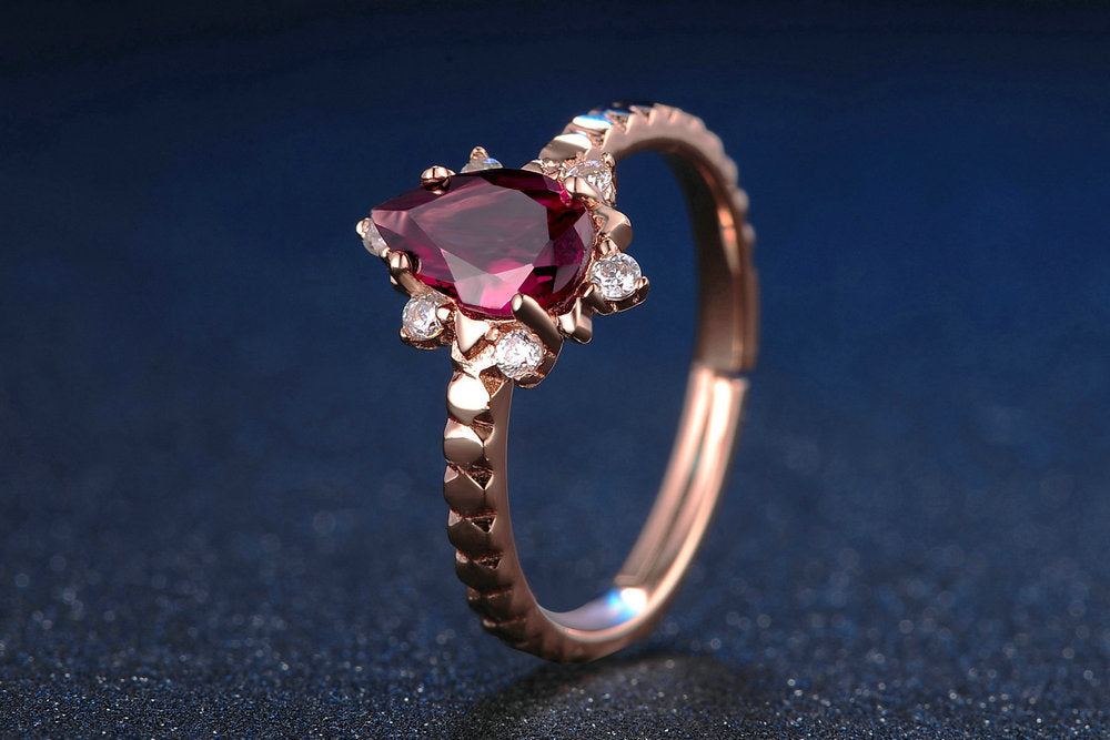 Natural drop garnet ring
