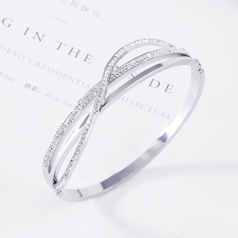 Zircon Studded Steel Bracelet