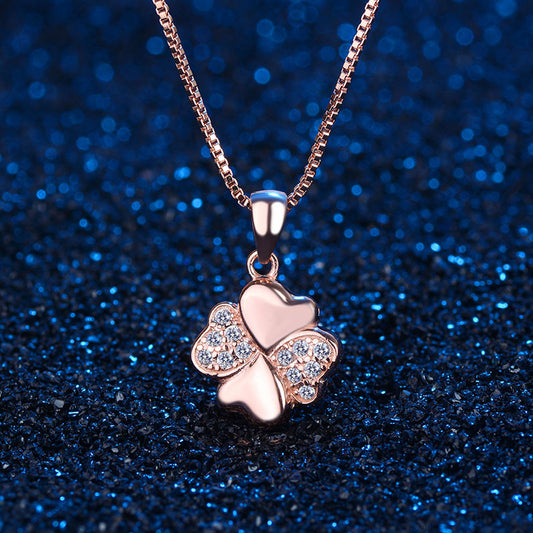 925 Sterling Silver Necklace with micro clover female 18K Rose Gold Pendant Pendant Silver jewelry chain simple clavicle