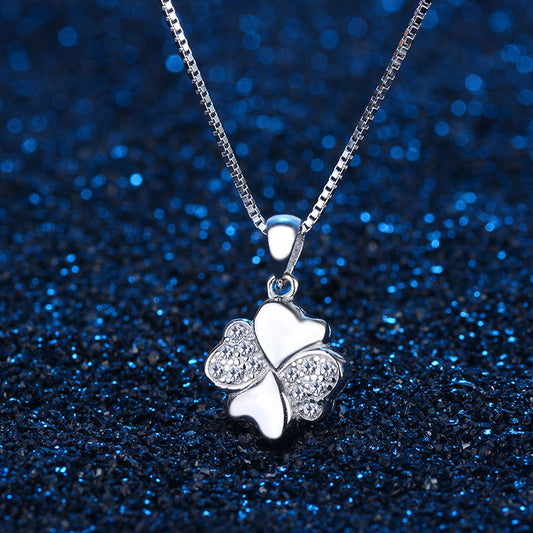 925 Sterling Silver Necklace with micro clover female 18K Rose Gold Pendant Pendant Silver jewelry chain simple clavicle