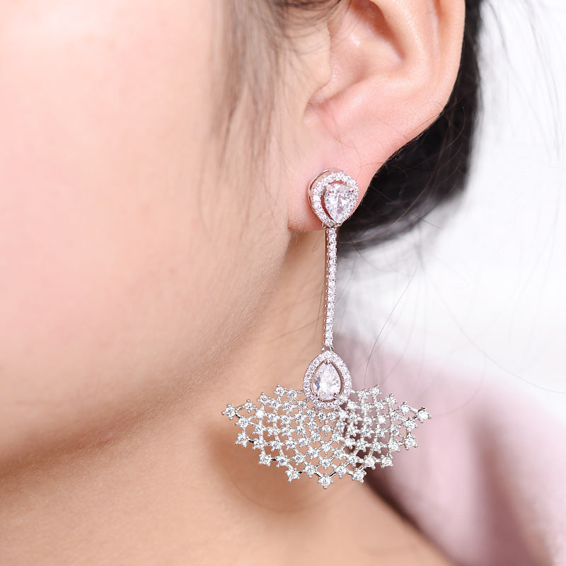 Fashion Fan-shaped Zircon Tassel Earrings