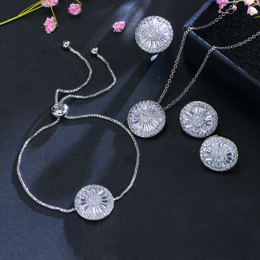 Micro Inlaid Zircon Necklace Earrings Bracelet Ring Set