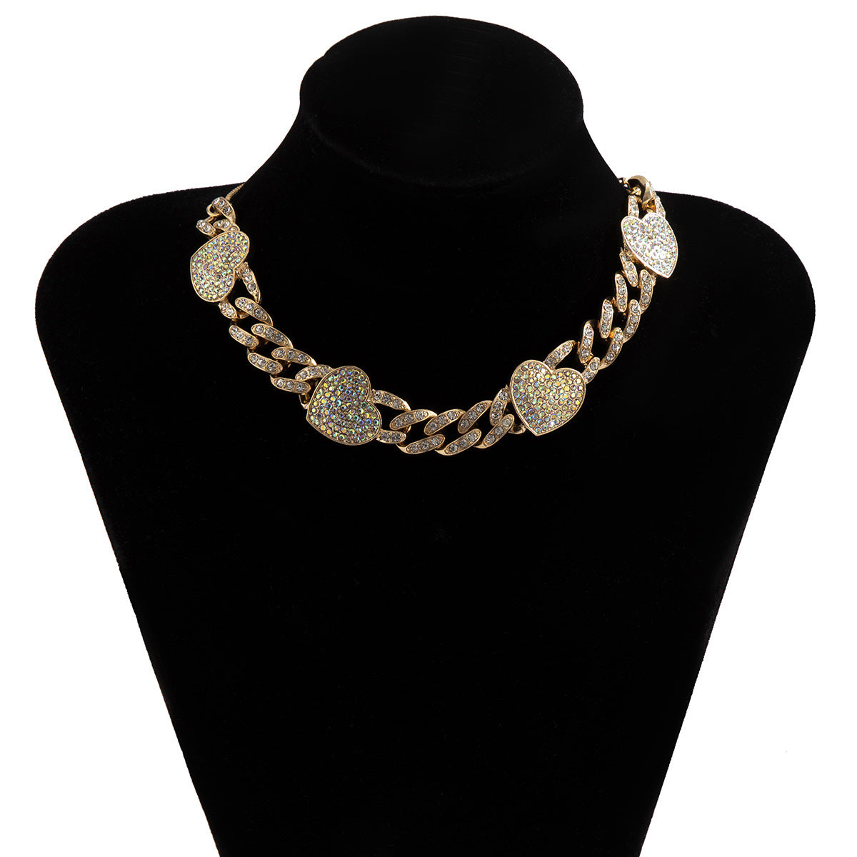 Hip Hop Diamond Love Cuban Button Necklace Female