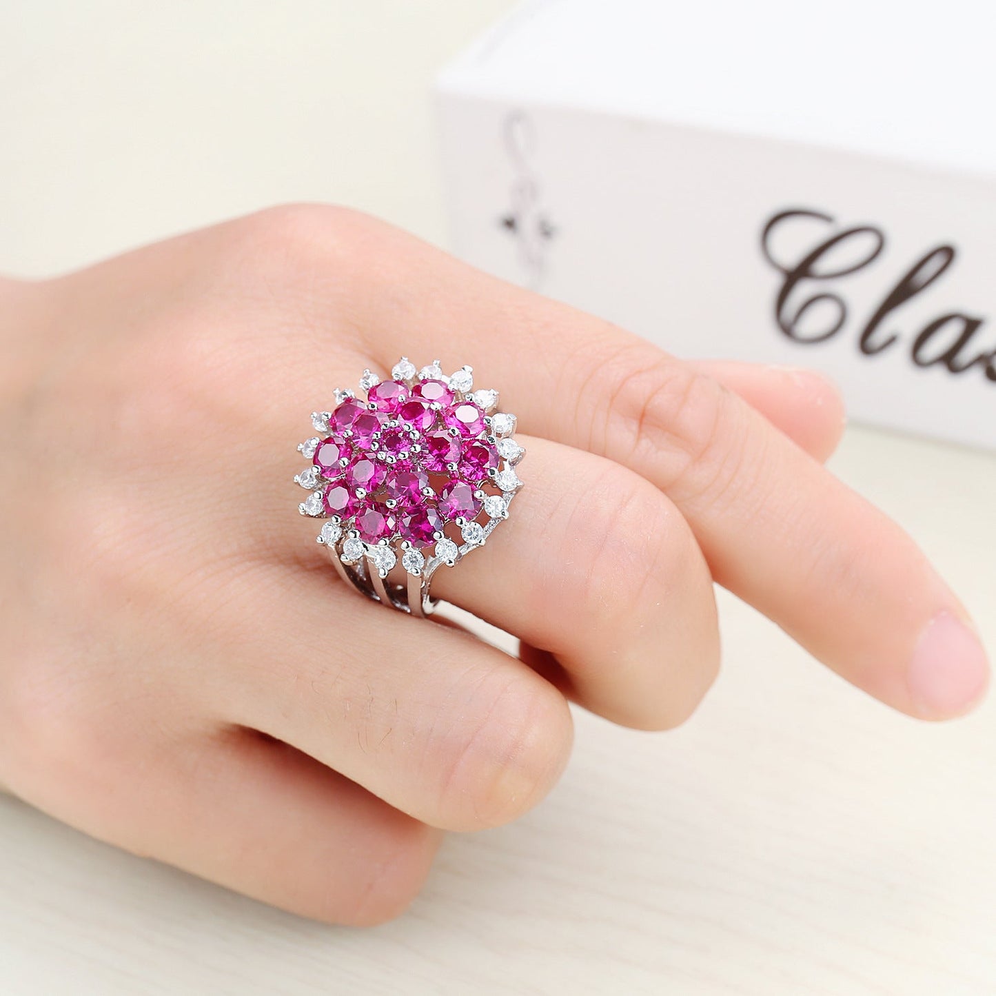 Red corundum zircon ring