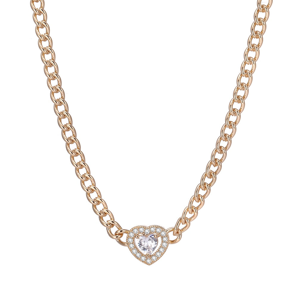 Copper Zirconium Cuban Thick Chain Necklace