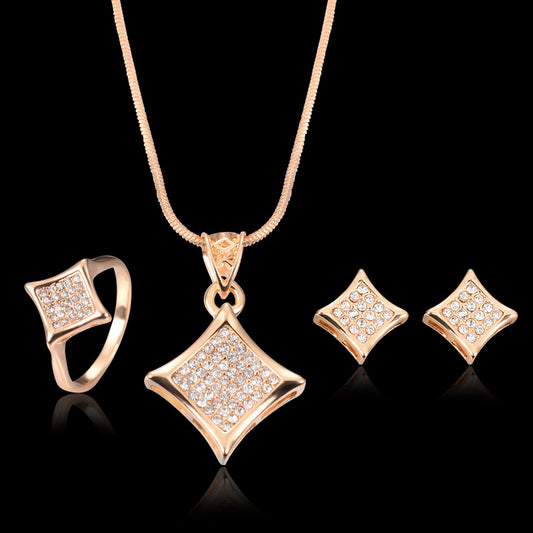 Three-piece Fine Mini Micro-inlaid Zircon Necklace Earrings Ring
