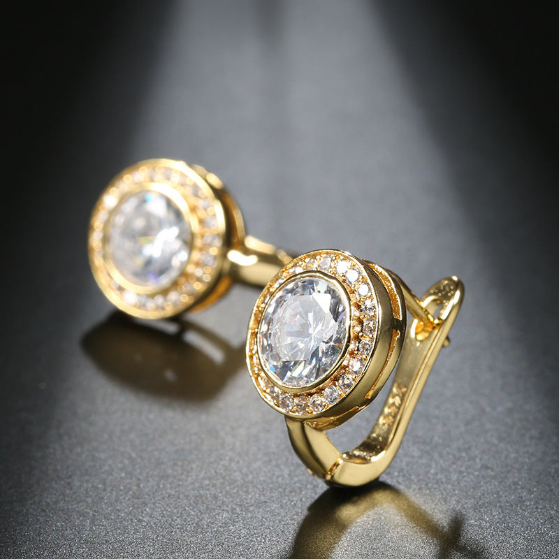 Women's Brick-inlaid Zircon Circle Small Earrings