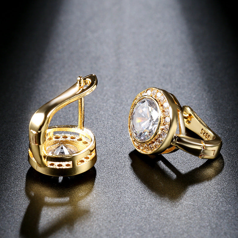 Women's Brick-inlaid Zircon Circle Small Earrings