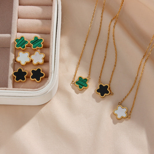 Women's Light Luxury Stud Earrings Stainless Steel Acrylic Flower Pendant Necklace