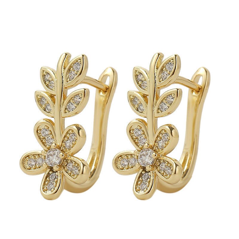 Creative And Exquisite Copper Leaf Flower Earrings