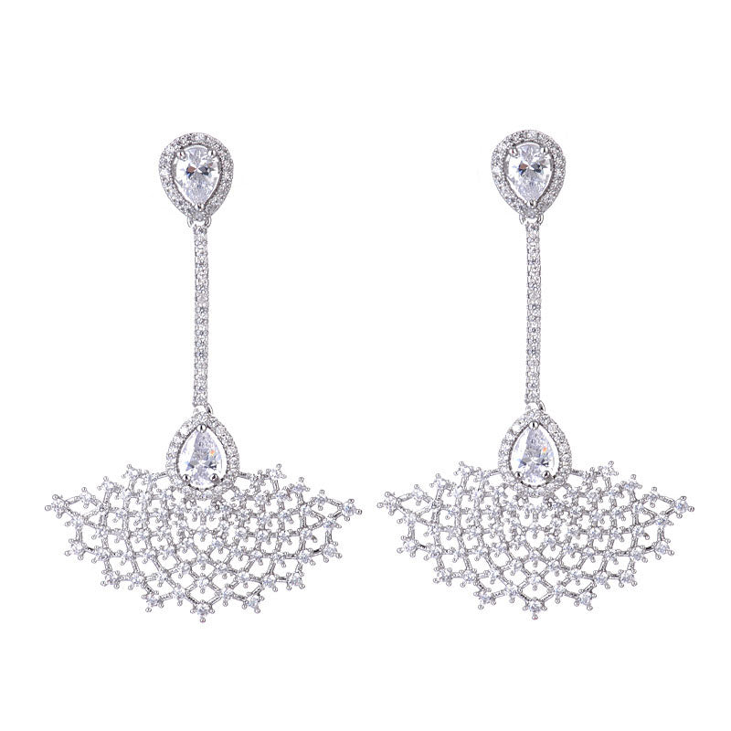 Fashion Fan-shaped Zircon Tassel Earrings