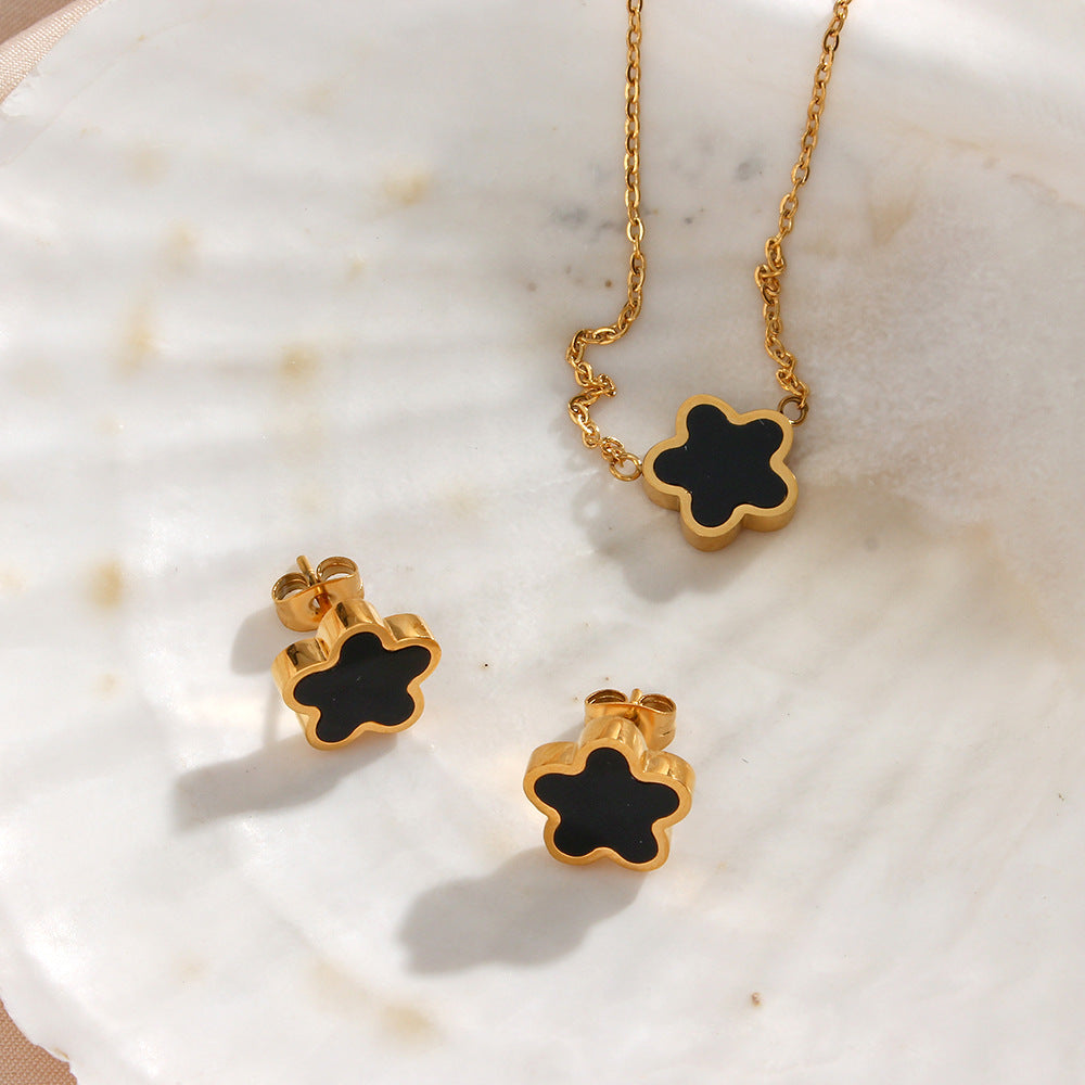 Women's Light Luxury Stud Earrings Stainless Steel Acrylic Flower Pendant Necklace
