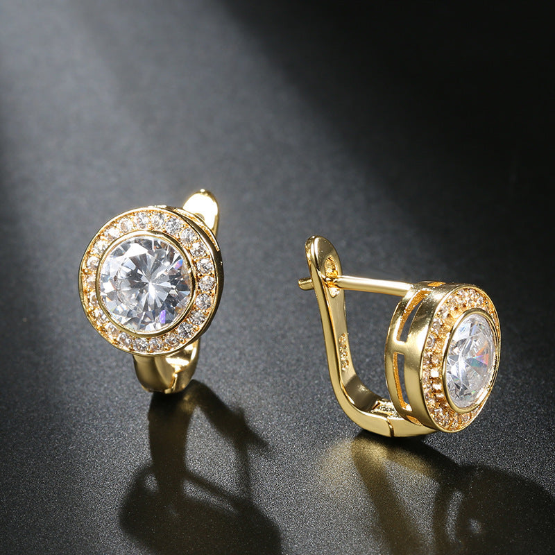 Women's Brick-inlaid Zircon Circle Small Earrings