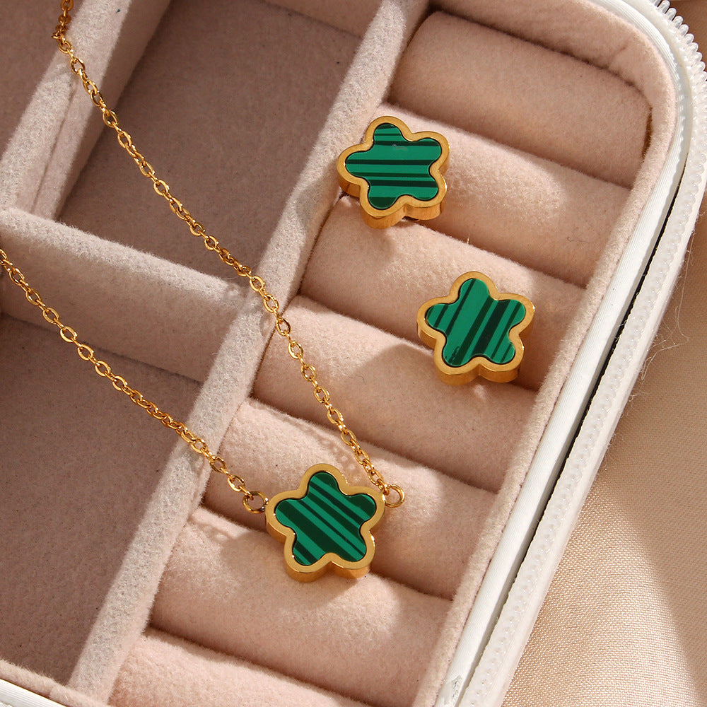 Women's Light Luxury Stud Earrings Stainless Steel Acrylic Flower Pendant Necklace