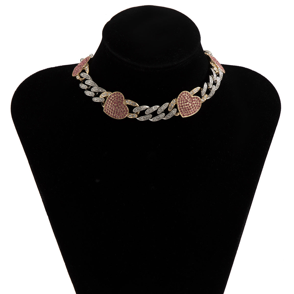 Hip Hop Diamond Love Cuban Button Necklace Female