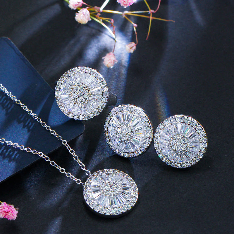 Micro Inlaid Zircon Necklace Earrings Bracelet Ring Set