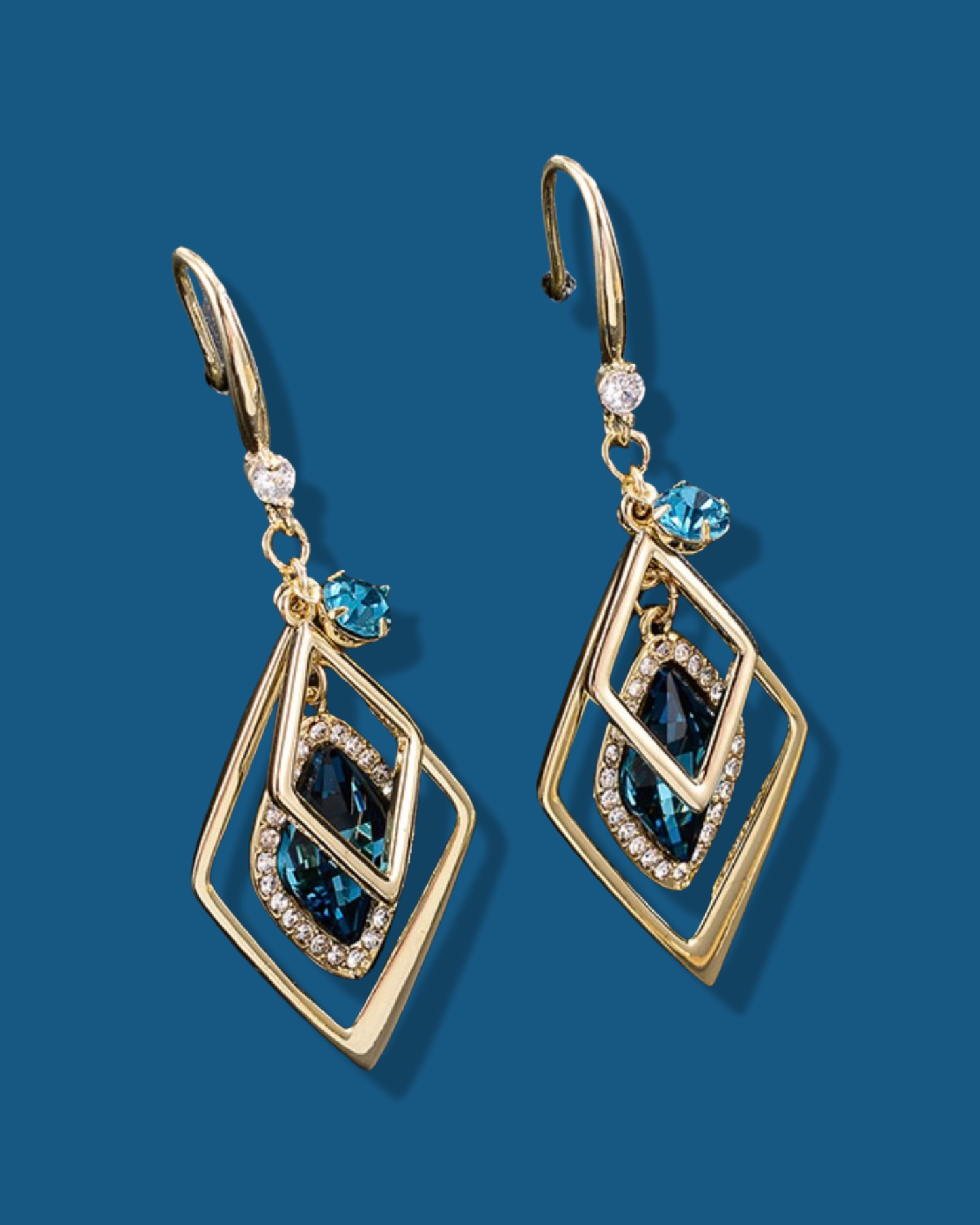 Blue Diamond Shaped Earrings